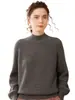 Suéter de Cachemira para Mujer 24 Otoño e Invierno Nuevo Estilo Holgado Cálido Manga Abullonada Cuello Medio Alto Jersey Color Sólido Suéter de Punto Suéter Capa Base