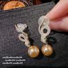 Sunset Gold Peacock gema pérola broche Taitiano banhado a ouro 18K gradiente roxo gota de água brincos de zircão
