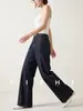 Jeans de Color Original Yizhi de Pierna Ancha de Longitud Extendida para Mujer, Otoño de Cintura Alta Adelgazantes de Pierna Recta Casual Simples Sueltos Versátiles Pantalones Largos