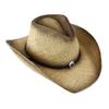 Sombrero de Paja Transpirable de Verano Hueco Protección Solar Sombrero de Vaquero Pluma Rafia Borde Crudo Sombrero de Paja Temperamento Estilo Británico Sombrero de Copa