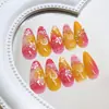 Piezas de arte de uñas de línea simple, piezas de uñas postizas de flor prensada, piezas de uñas postizas tridimensionales versátiles europeas y americanas, piezas de arte de uñas removibles con pedrería, 24 piezas