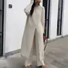 Conjunto de Dos Piezas de Punto Transfronterizo con Pantalones, Suéter con Abertura Estilo Perezoso, Suéter Moderno y Elegante, Corte Holgado