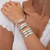 Moda Transfronteriza Europea y Americana Metal Texturizado Brillante Liso Anillo Pulsera Pulsera Diseño Pulsera de Resorte Facetada