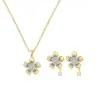 Elegantes Pendientes de Flor Dorada con Circonita Collar para Mujer Diseño Japonés y Coreano Dulce Conjunto de Moda 2025 Nuevo Aleación de Cobre