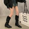 Botas altas retro marrones con boca en V para mujer, zapatos de primavera otoño e invierno 2024, botas vaqueras puntiagudas de estilo occidental.