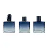 Frasco Quadrado de Perfume Masculino 50ml, Frasco de Vidro Espesso Azul Degradê, Frasco Borrifador com Bomba de Pressão Delicada para Óleos Essenciais