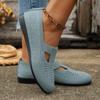 Versión coreana de comercio exterior talla grande 43 tejido transpirable con cordones zapatos de caña baja tacón plano para mujer boca poco profunda hueca mocasines perezosos deseo