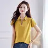 Camiseta de Manga Corta para Mujer Verano Cuello Alto Nuevo Top Casual Corto Moda Negro Verde Rosa Rojo Vino