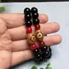 Pulseira de Ágata Vermelha com Contas Dzi de Xizang para Homens e Mulheres, Contas Cilíndricas Olho Três e Olho Nove, Pulseira Retro de Círculo Único, Presente de Bem-Estar para Transmissão Ao Vivo