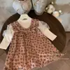 Conjunto de Vestido para Niña, Ropa Infantil Estilo Primavera y Otoño, Vestido Camiseta sin Mangas Floral para Bebé Niña, Conjunto de Dos Piezas con Camiseta Interior de Moño