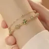 Sombra de Flor Imitação Hetian Jade Camada Dupla Dobrável Pulseira de Usar Senso de Alto Padrão para Enviar Namorada Ins Design de Nicho Joia de Estilo Simples
