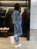 Outono moda rua frita usar um conjunto de popular deste ano curto Denim botão cardigan casaco feminino terno de duas peças
