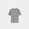 Verão Feminino Cânhamo Gola Polo Meio Aberto Moda Manga Curta Casual Cor Sólida Simples Versátil Malha Top Wfsy60445