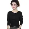 Bestseller de transmisión en vivo: Top de color liso para otoño para mujeres de mediana edad, camisa base elegante con cuello, camiseta para señoras para madres
