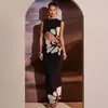 Vestido Transfronteiriço Amazon 2026 Nova Moda Estampa Retro Sem Mangas Vazado Sexy Slim-Fit Patchwork para Mulheres
