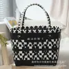 Bolso de Hombro Tejido a Mano con Patrón, Moderno y Versátil, Bolso Creativo para Mujer, Combinación de Colores Blanco y Negro, Bolso Sencillo de Contraste de Color para Vacaciones