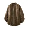 Nueva Chaqueta de Cuero PU para Hombre Otoño 2025 Tendencia Moda Chaqueta de Béisbol Cuello Alto Holgada Tallas Grandes Chaqueta Casual Ropa Exterior