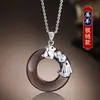 Collar con Colgante para Hombre Moderno Elegante Sencillo Versátil Obsidiana Hebilla de Seguridad Plata de Ley S925 Joyería para Mujer
