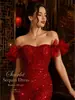 Vestido de fiesta mini ajustado de lentejuelas rojas estilo europeo y americano, diseño de un solo hombro con mangas volantes, un vestido sexy y elegante para eventos nocturnos