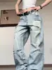 Jeans desgastados rotos estilo retro americano para mujer, nuevo estilo de alta costura para primavera y otoño, pantalones holgados rectos de tiro bajo de pierna ancha