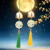 Flores y luna llena para el Festival de Medio Otoño, colgante de campana de palacio de conejo de jade, adorno colgante de borla hecho a mano DIY, carillón de viento para coche, accesorio colgante de decoración navideña