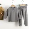 Conjunto de Roupa Íntima Infantil Estilo Coreano Roupas Outono Novo Lã Térmica para Meninos Roupa de Dormir Canelada para Meninas Roupa Infantil