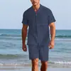Conjunto de Moda Casual de Top Casual de Lino de Manga Larga y Shorts de Lino