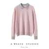 Suéter 100% cachemir puro para mujer, cuello polo, diseño moderno de bloques de color que rejuvenece, nueva capa interior suave y acogedora para otoño e invierno