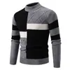 Suéter de Punto Patchwork Bloque de Color para Hombre Otoño Invierno Cuello Semi Alto Engrosado Pulóver de Lana de Cordero Capa Base Venta al por Mayor de Fábrica