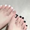 J-191 preto e branco linha unha do pé cruzada unha postiça transfronteiriça adesivo de unha produto acabado 24 unhas atacado