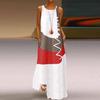 1525# Vestido Longo Feminino Sem Mangas Novo Retro Europeu e Americano com Costura de Algodão e Linho em Cor Contrastante