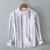 L930 Camisa masculina de cores frescas japonesas, estilo casual de Hong Kong, manga longa, listrada, casaco, cabelo masculino