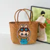 [Processamento Personalizado] Cesta de Vegetais Grande Capacidade Tecida com Palha Bolsa de Vime Manual Sacola Tote para Frutas Piquenique Vegetais
