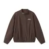 Jaqueta Rumei Marca Tendência Veludo Cotelê Bordada para Homens e Mulheres, Primavera e Outono Estilo Americano Harrington Solta Gola Alta Casaco Tendência