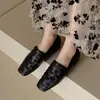 Mocasines tejidos de cuero completo por dentro y por fuera para mujer, zapatos de boca profunda, nuevos para primavera, puntera cuadrada, zapatos planos de cuero suave, zapatos de vestir para mujer, moda