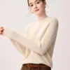 Suéter de punto fino para mujer de primera línea, listo para usar, 100% cachemira pura, cuello medio alto, tejido sencillo, top holgado para usar en capas