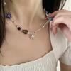 Colar Minimalista de Flor com Contas de Cristal para Mulheres, Design de Nicho de Luxo Leve, Corrente Clavicular Acessórios Pingente Estilo Hip-Hop