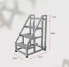 Escada de Degraus Espessada para Armazém, Casa e Uso Industrial, com Corrimãos, Três ou Quatro Degraus, com Rodas, Escada de Escalada Móvel