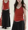 "Vacaciones en la Isla" Chaleco Falso de Dos Piezas Cuello en U Camisola Tejida Top Artístico Retro en Capas para Mujer