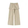 Algodón lavado con diseño estilo americano y detalle en el panel trasero, pantalones de pierna ancha para mujer, efecto dos piezas, pantalones casuales adelgazantes y ligeramente acampanados