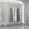 Cabide de Chão para Loja de Roupas Exibição de Roupas Femininas Prateleira de Exibição de Roupas Infantis de Aço Inoxidável Vara Móvel para Pendurar Roupas com Rodas para Sala de Estar