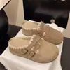 Sapatos femininos slip-on com sola grossa estilo Birkenstock, nova coleção de inverno 2026, slip-ons macios e estilosos com bico fechado e forro de fleece