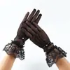 Guantes de encaje blancos y negros para novia, vestido de malla con lazo para mujer transfronterizo, guantes de alta elasticidad para boda, actuación y etiqueta