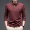 Camiseta de manga larga sin rastro para hombres de mediana edad con cuello de solapa Primavera y Otoño 2024 Top Casual de Negocios Holgado Polo de Papá