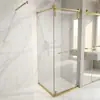 Box de chuveiro com porta de correr interna na cor dourada, aço inoxidável, divisória de banheiro em vidro temperado à prova de explosão, feito sob medida para projetos de hotel em grande quantidade