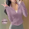 Jaqueta de Yoga com Forro de Fleece para Mulheres, Temporada de Primavera, Corte Justo, Gola Alta, Cardigã com Zíper, Roupa para Corrida e Fitness