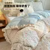 Conjunto de cama luxuoso estilo francês de renda, quatro peças, 100% algodão puro, design fresco e simples, adequado para quartos de dormitório, inclui uma capa de edredom e um lençol de solteiro