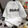 Tendencia Nacional Camiseta de Manga Corta con Cuello Redondo Estampado de Letras Simple Casual de Gama Alta Holgada Versátil Estilo Pareja Top Gris Claro