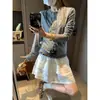 Camisa Básica de Manga Larga Patchwork Estilo Coreano con Volantes en Capas y Cuello Henley Falso de Dos Piezas Mq1164