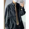 Camisa Retro Japonesa Estilo Academia para Hombre Primavera y Otoño Casual Versátil para Vestir por Capas Ropa Interior Color Sólido Manga Larga Top Moderno